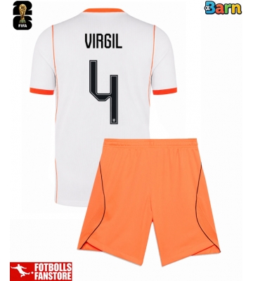 Nederländerna Virgil van Dijk #4 Bortatröja Barn VM 2026 Kortärmad (+ Korta byxor)